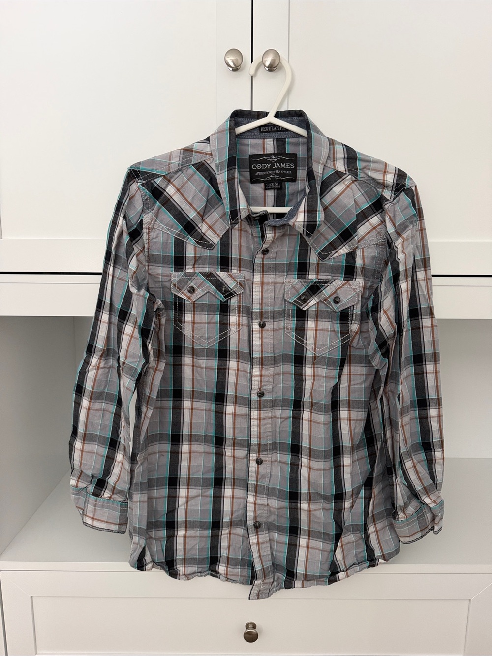Cody James Boys' Plaid Button-Down Shirt in Gray/Teal